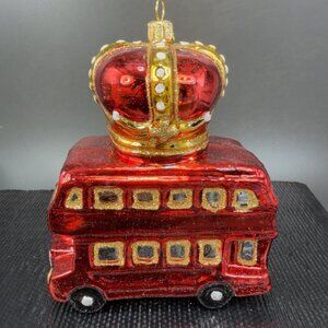 Max Glass Mouth Blown Glass Ornament Hang Made Poland Red Double Decker Bus New